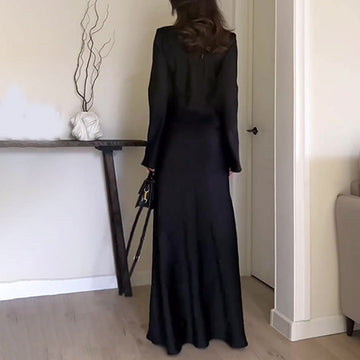 Women's Round-Neck High-Rise Long Dress Micro-Horn Sleeve Slimming-Bum-Bum-Bum Dress